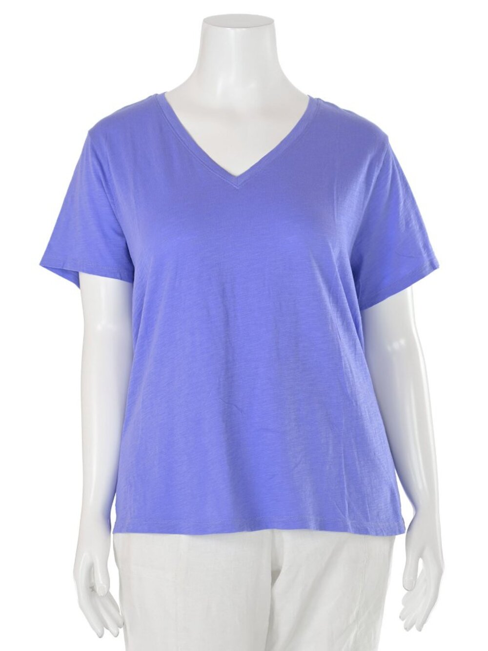 Eileen Fisher Light Blue 100% Cotton V-Neck Short Sleeve Top Women's sz XL